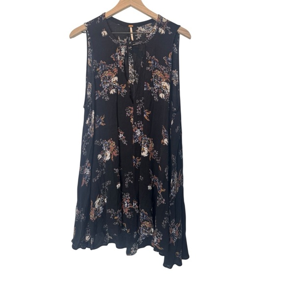 Free People Black Floral Swing Dress M | Sleeveless Keyhole Neck Boho Festival - Picture 1 of 2
